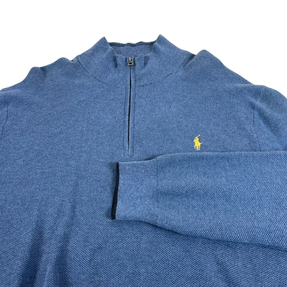 Ralph Lauren Polo Pony Sweater Sz 2XL‎ Mens Blue Pima Cotton Zip